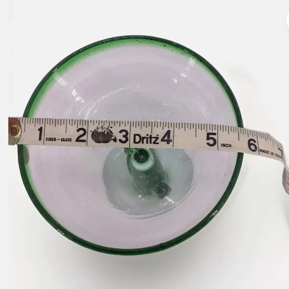 Handblown Mexican Margarita Green Rim Bubble Glass Cactus Stem